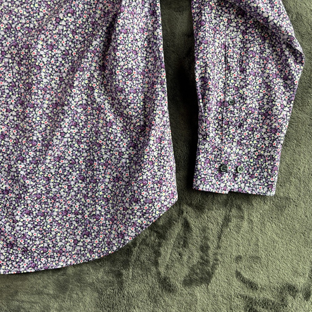 Con.Struct Mens XXL Slim Fit Purple Floral 4 Way Stretch Button Down Shirt - Picture 6 of 8